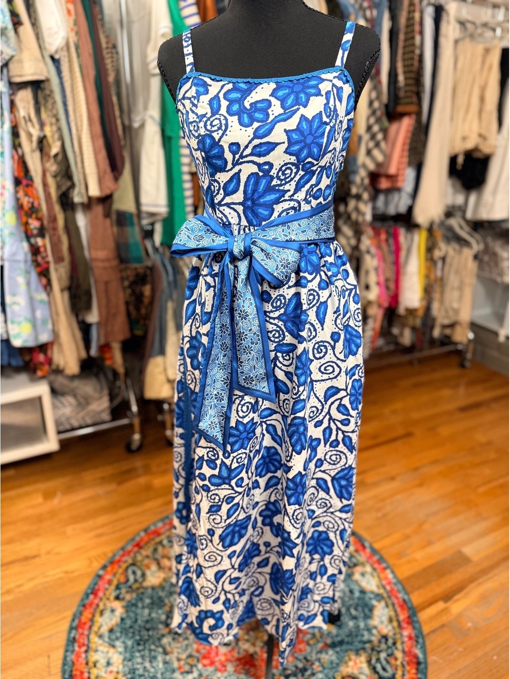 CURRENT AIR Blue Floral Tencel Linen Belted Maxi Dress NWT XS